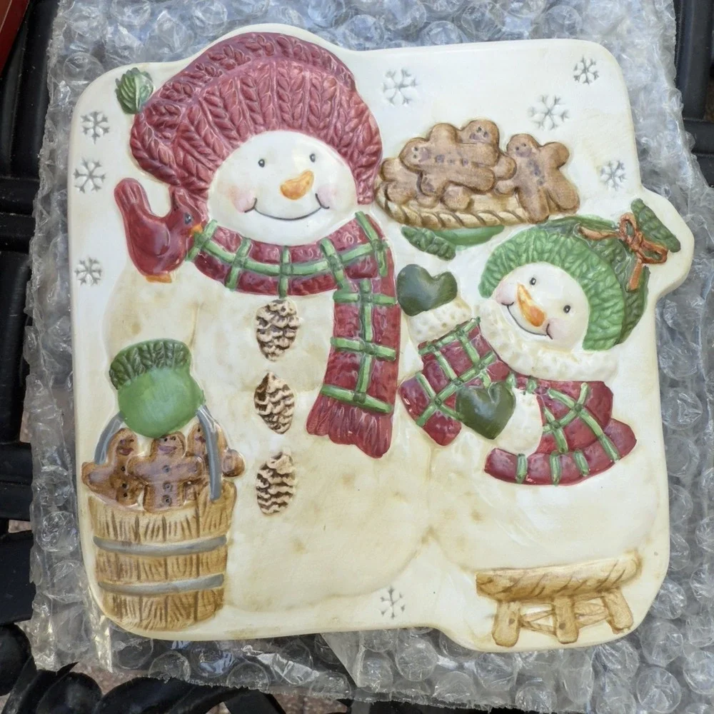 Vtg 90s Christmas Buffet Serving Set Charcuterie Snowman Gingerbread‎ Spreader